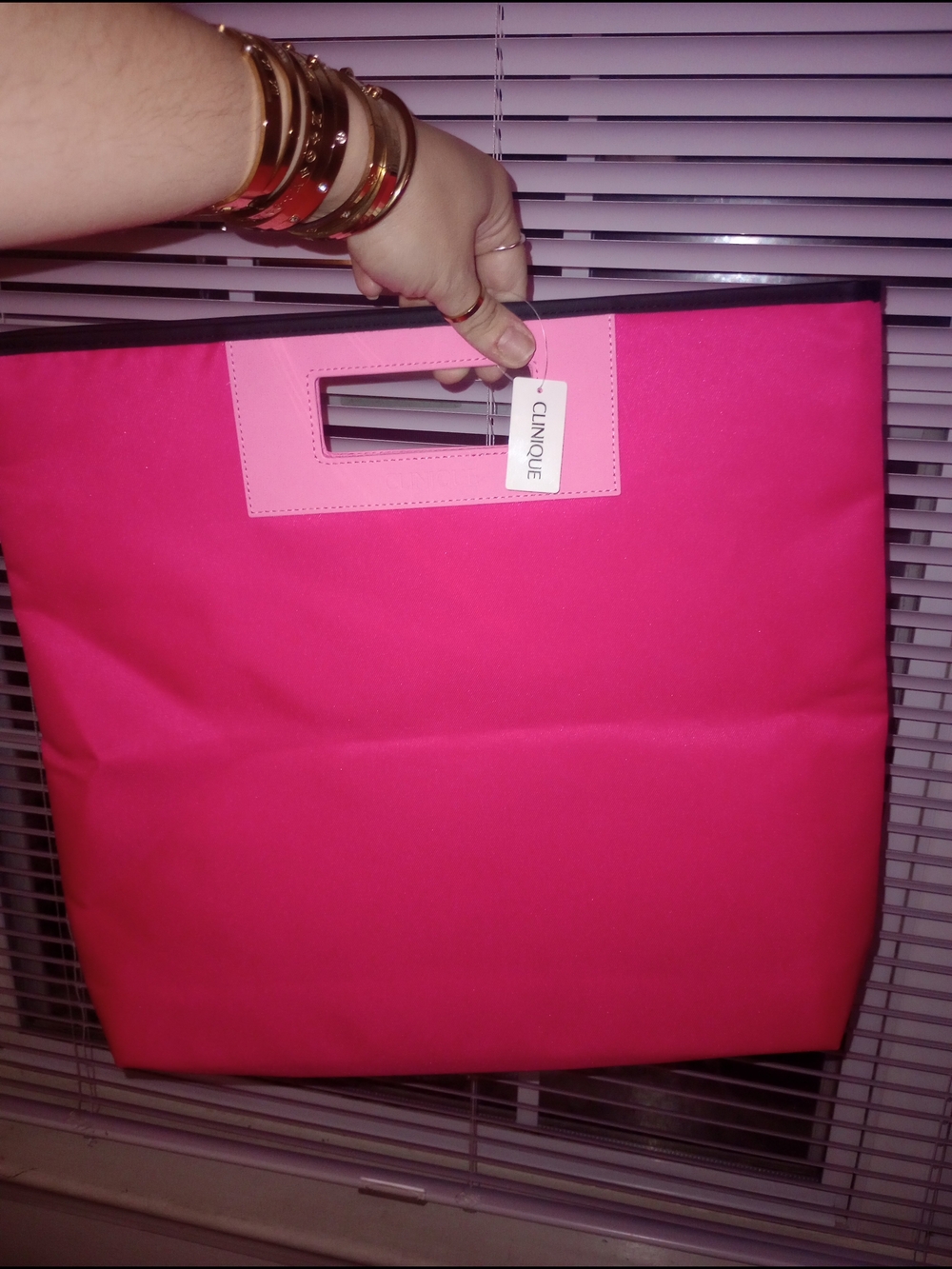Clinique Bright Pink Tote with Cutout Handle